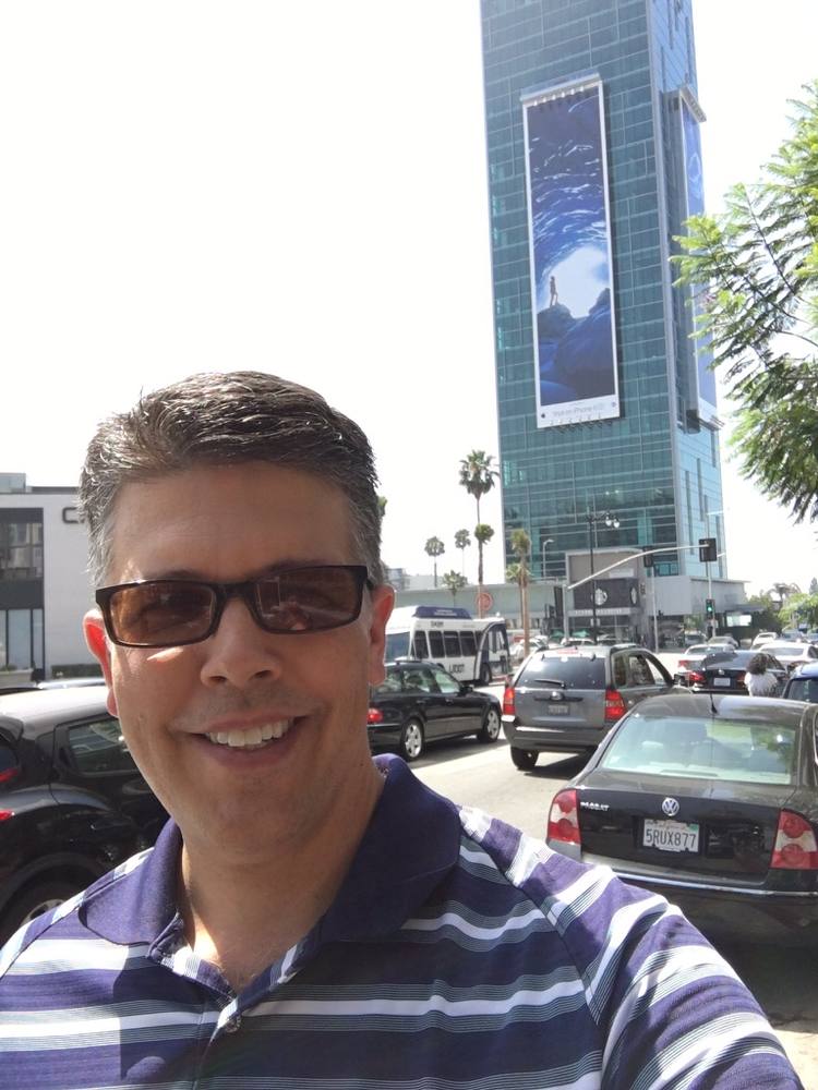 Douglas Sandquist in front of the Los Angeles tower