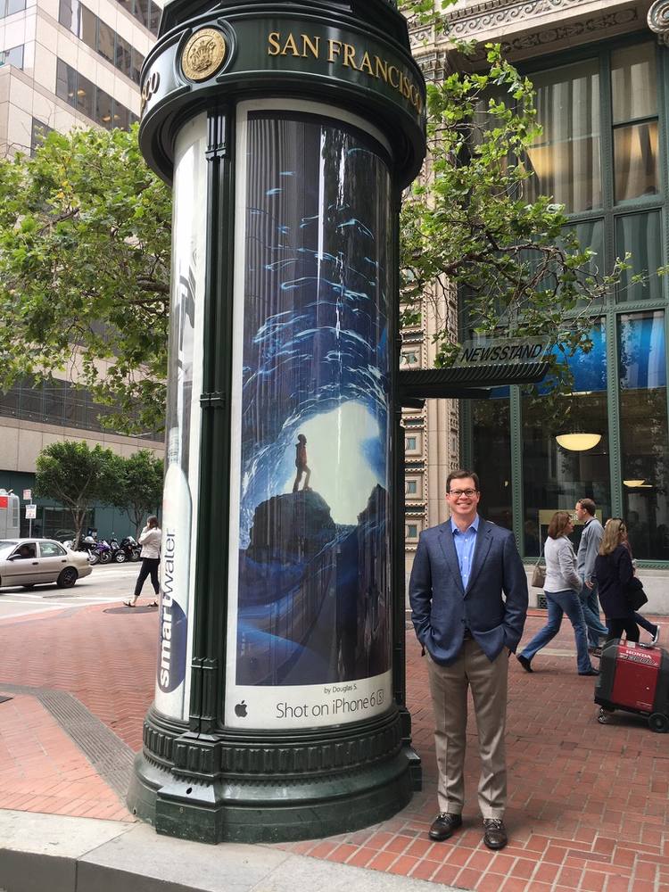 The photograph on a newsstand kiosk in San Francisco