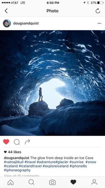 The original Instagram post of the ice cave photograph